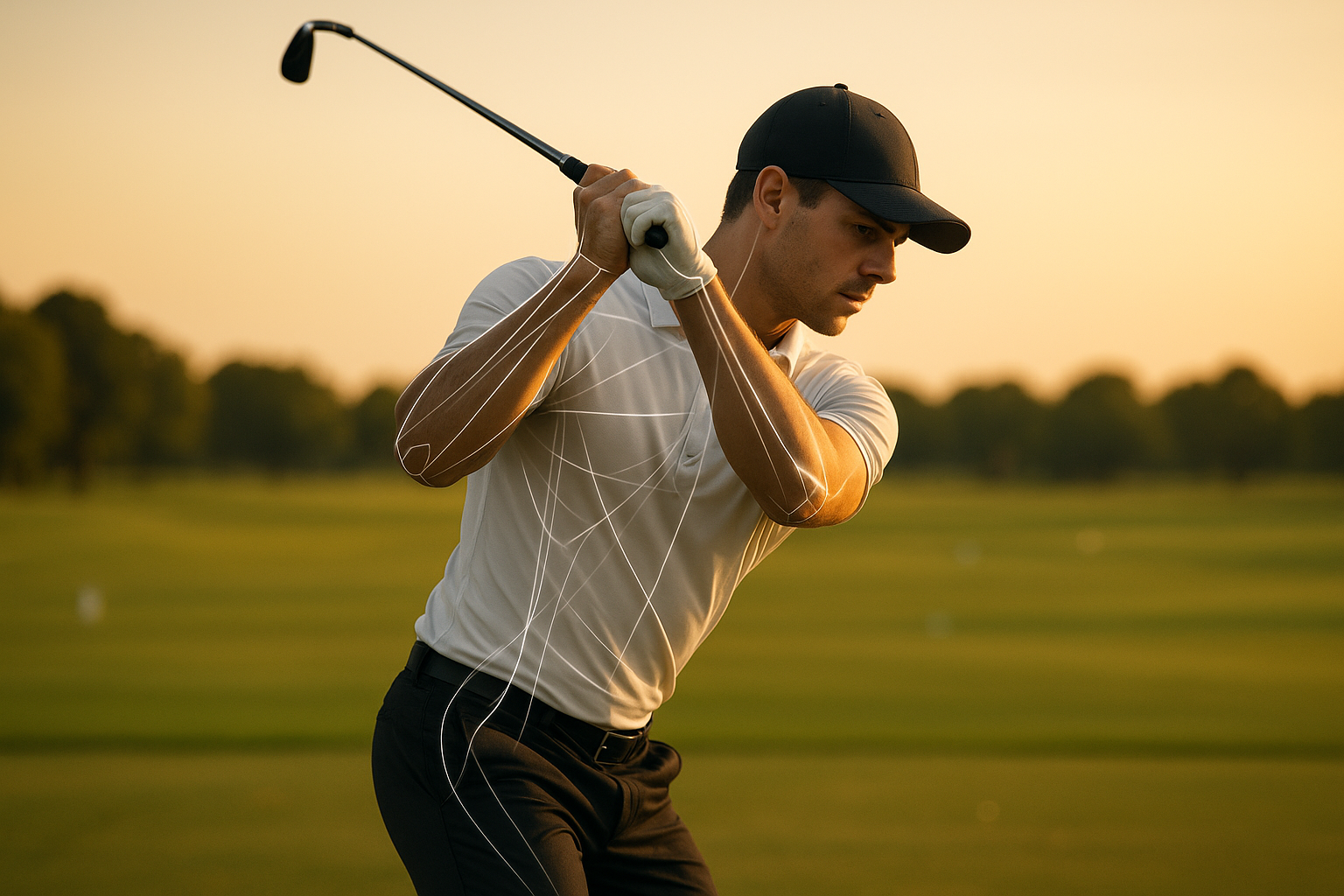 Competitive golfer coaching session showing swing analysis on a practice range