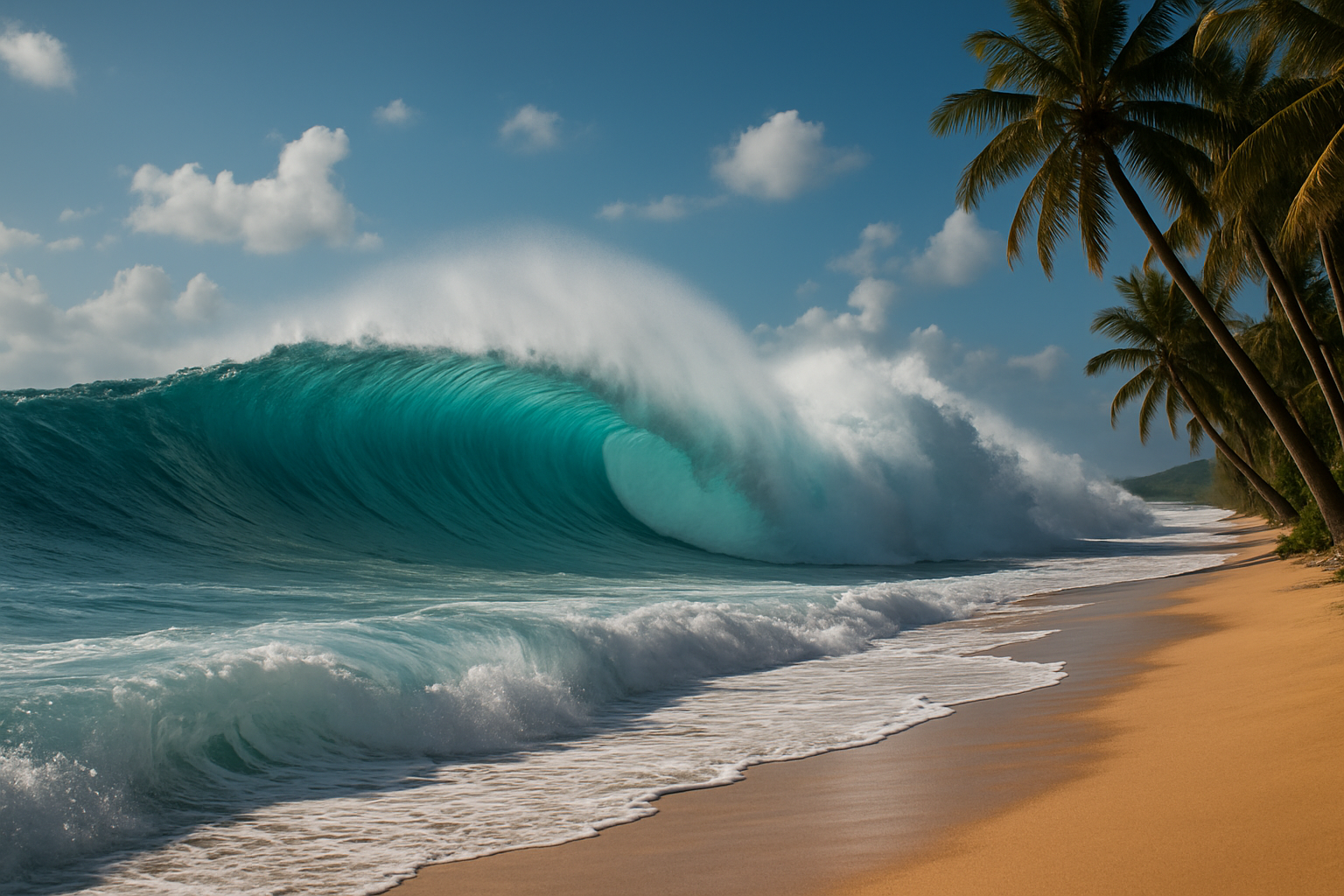 Powerful waves breaking along Oahu's North Shore near advanced surf breaks