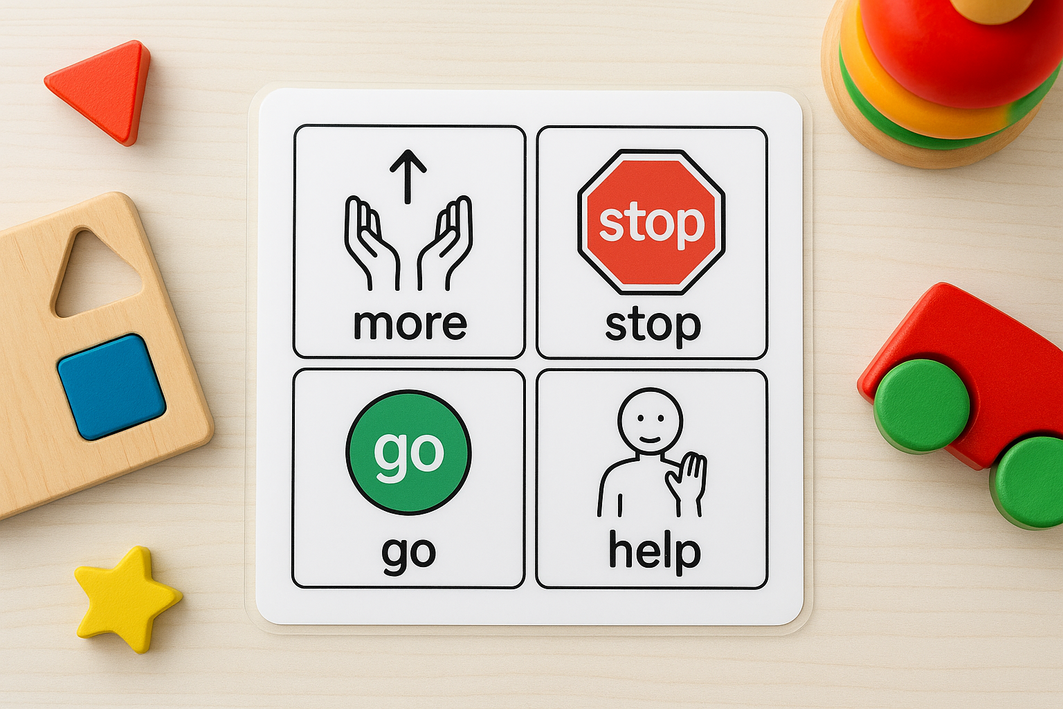 Laminated core vocabulary board used for classroom communication activities