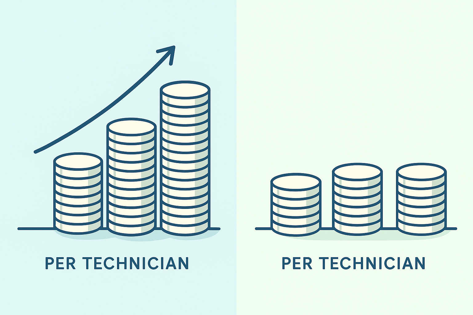 Chart comparing per-technician software pricing growth against flat-rate pricing