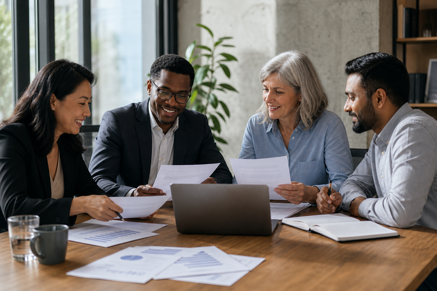 Small business leaders meeting with an HR consultancy for compliance to review workplace policies
