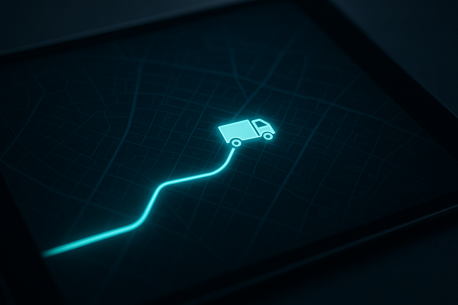 Digital tablet screen showing real-time freight shipment tracking route map