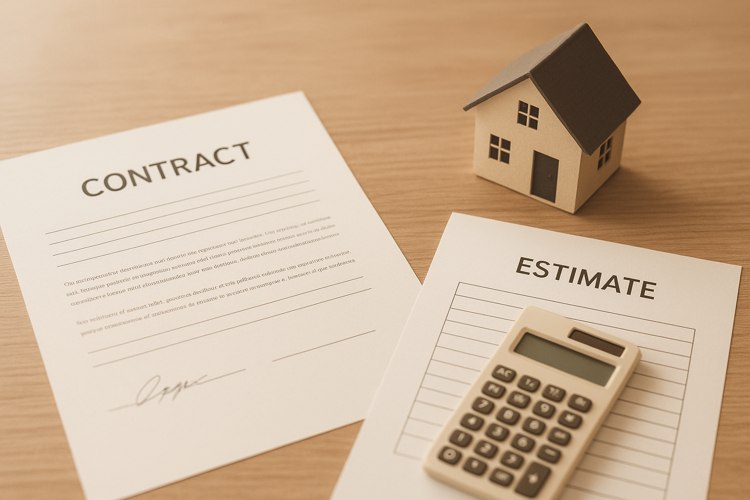 Estimate and signed contract paperwork organized for a home improvement job