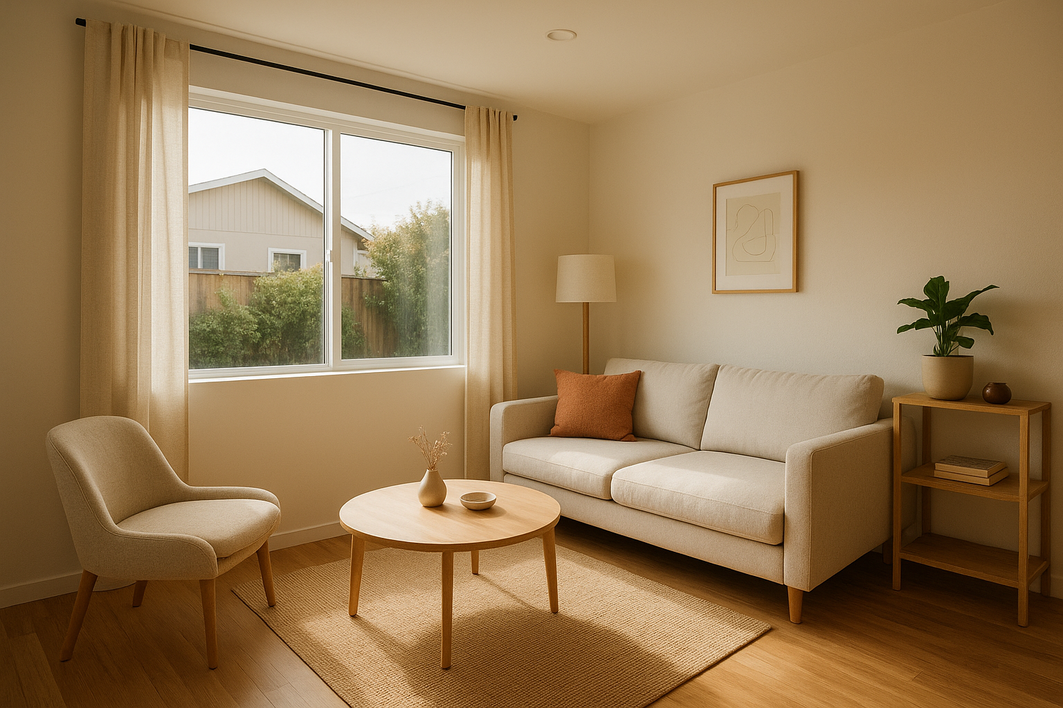Finished interior of a small CA prefab home ADU with natural lighting