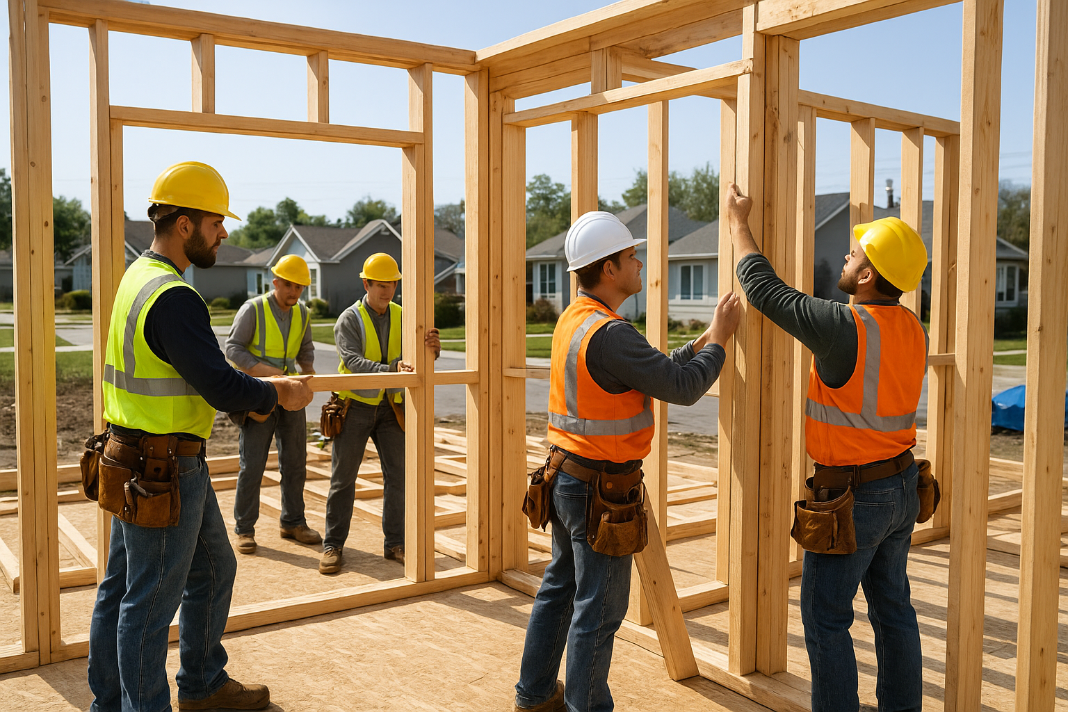 Construction crew framing an ADU structure during a Long Beach ADU building project