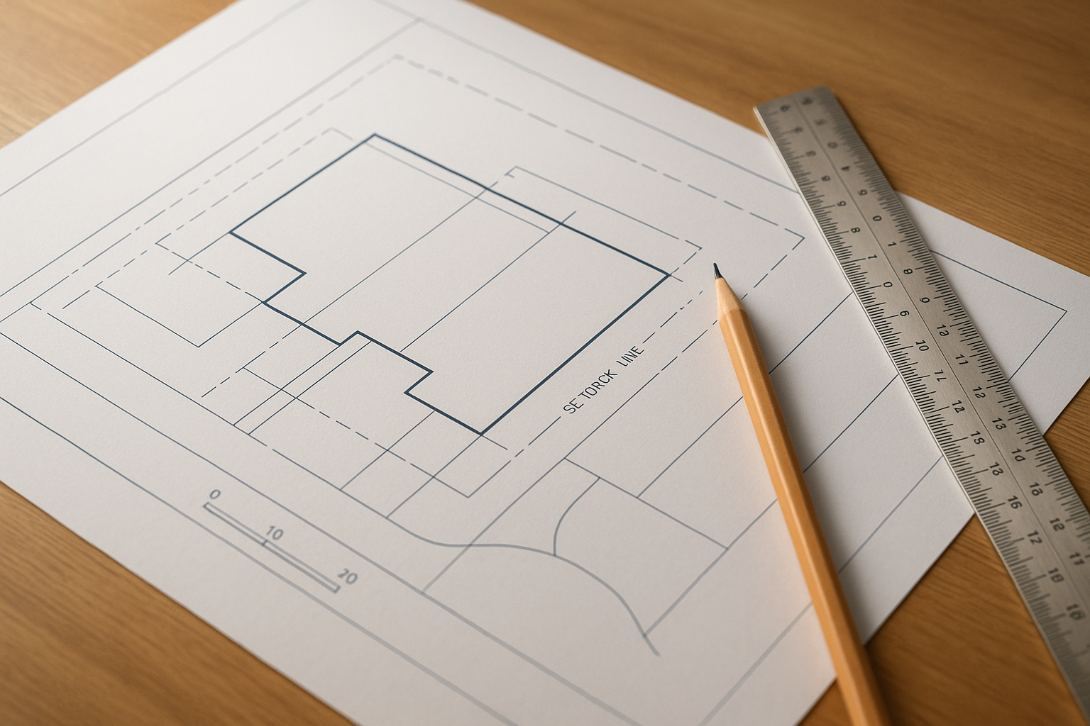 Architectural site plan showing setback lines and building footprint for an ADU zoning compliance review