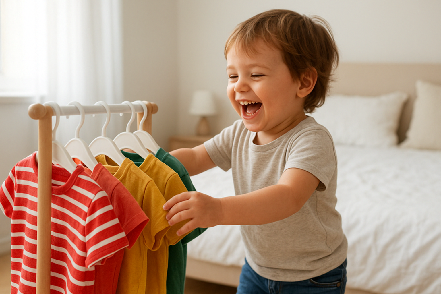 Child selecting an outfit from a curated children's clothing subscription