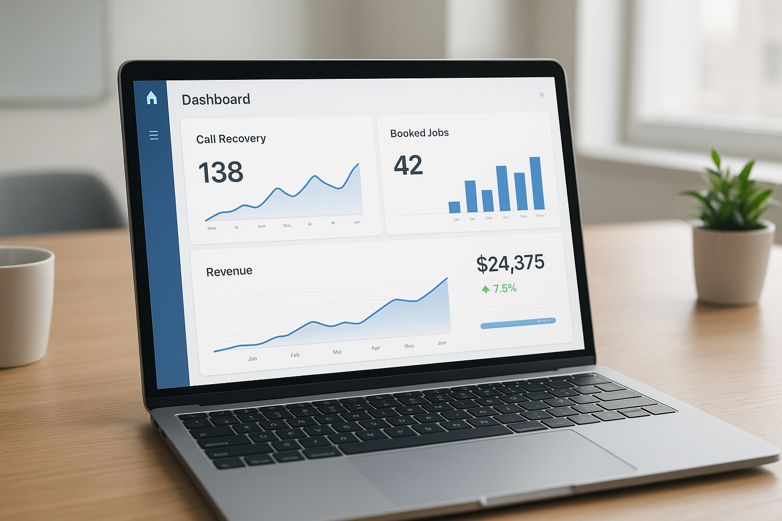 Dashboard tracking recovered calls after adding an answering service for HVAC company