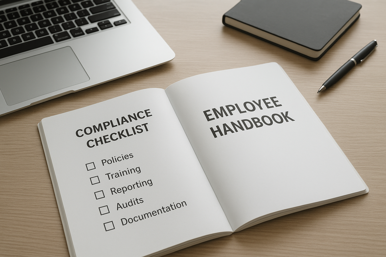 Employee handbook and compliance checklist used as part of contract HR services