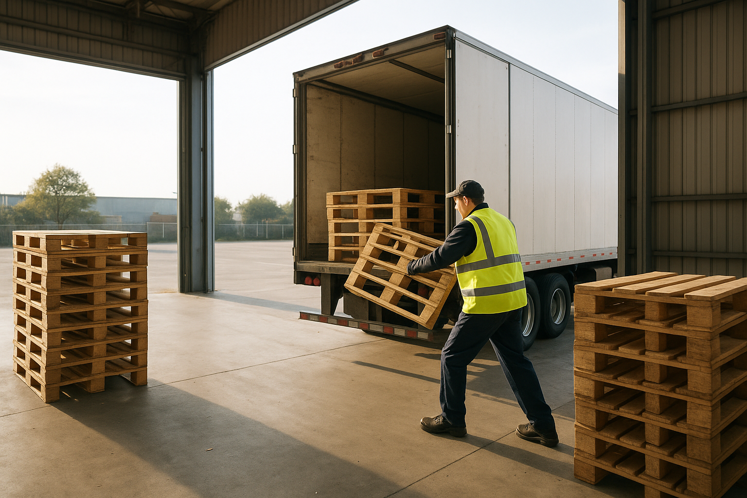 Warehouse worker loading pallets onto a truck as part of comparing fedex shipping services