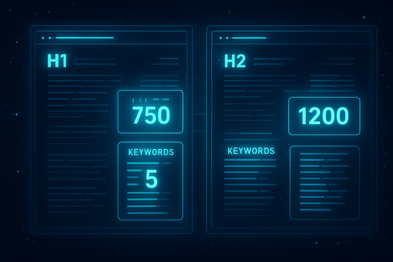 Split-screen visualization of two web pages with on-page SEO signals highlighted for comparison