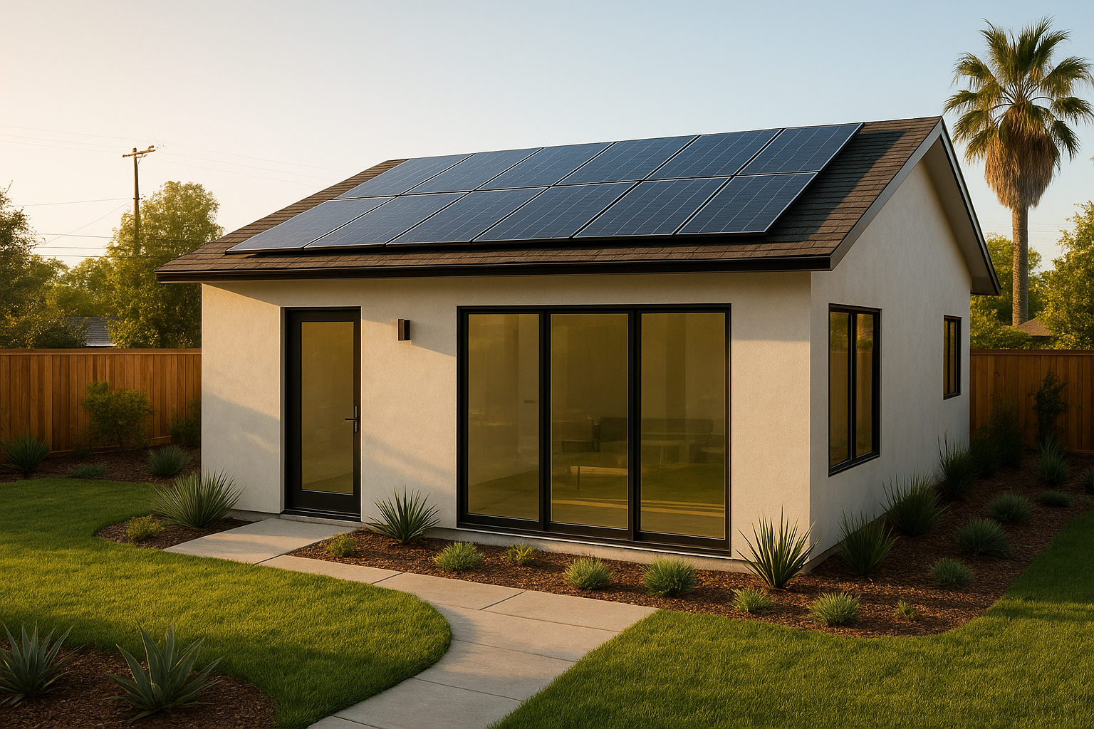 Net-zero adu construction southern california home with rooftop solar panels