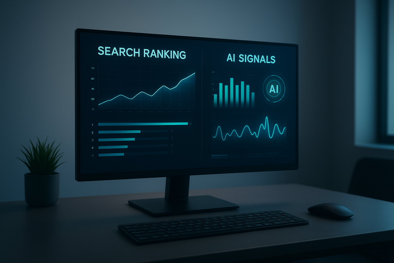 Dashboard visualizing SEO technology trends with AI-driven ranking analytics