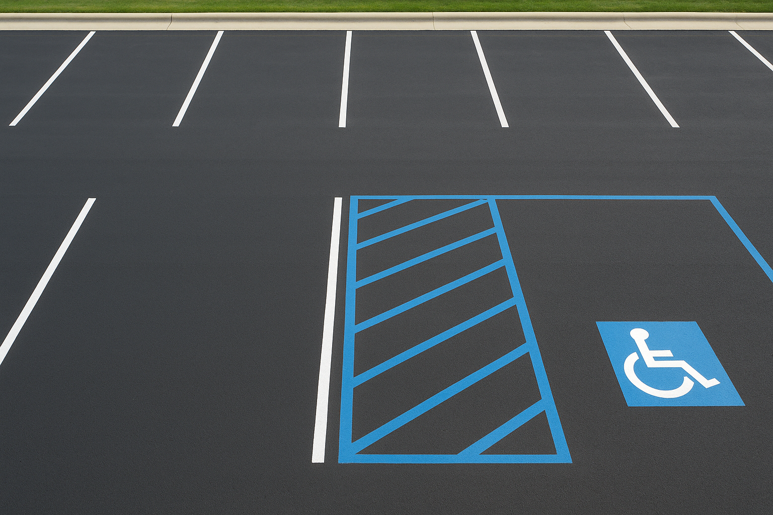 Freshly striped commercial parking lot meeting parking lot striping safety regulations Denton TX