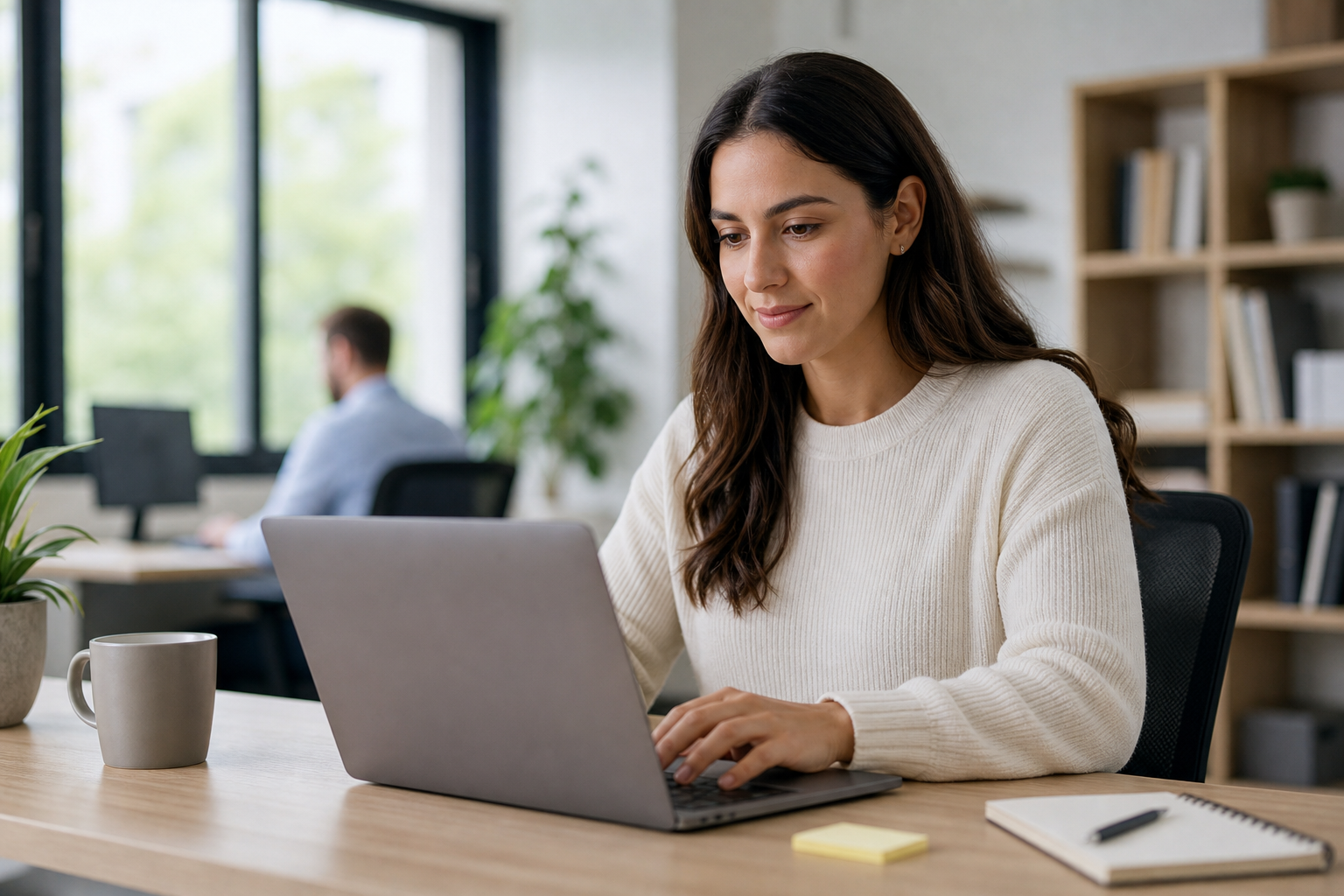 New employee completing digital onboarding paperwork on a laptop during their first week