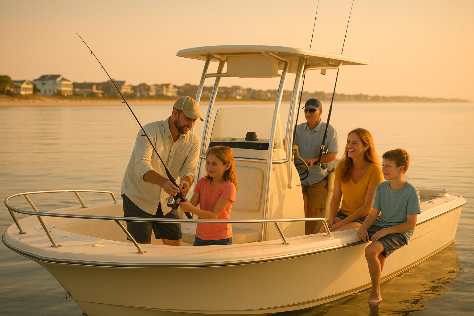 Family enjoying a Myrtle Beach family fishing trip aboard a private charter boat
