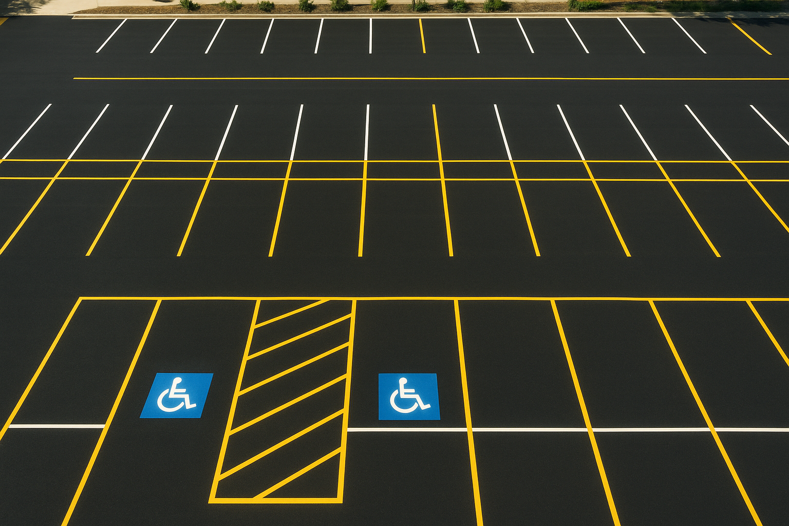 Freshly striped code compliant parking facilities with ADA accessible stalls