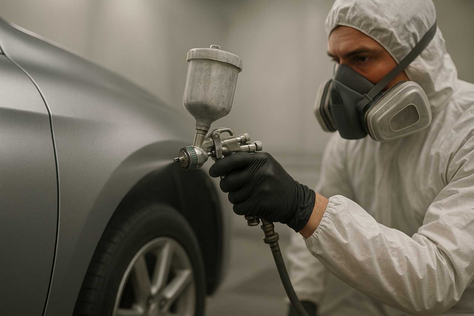 Technician performing auto body paint blending Orange County drivers trust for seamless fender repair