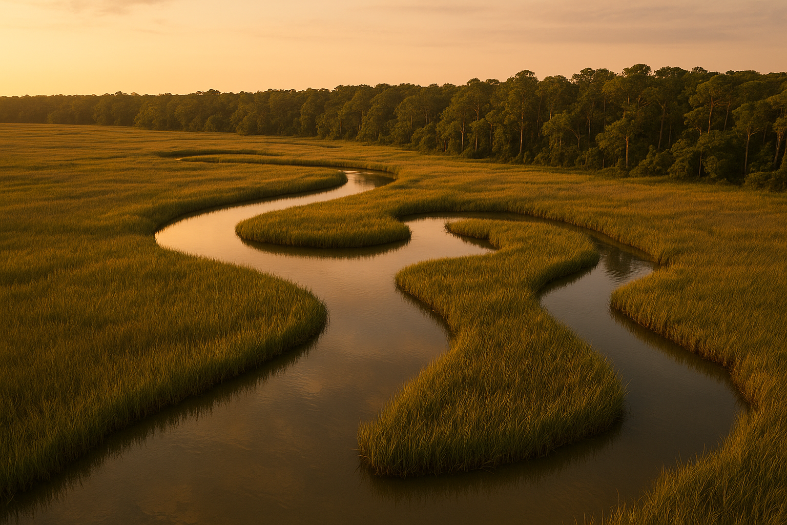 Aerial view of a tidal creek, one of the best fishing spots near Carolina Forest