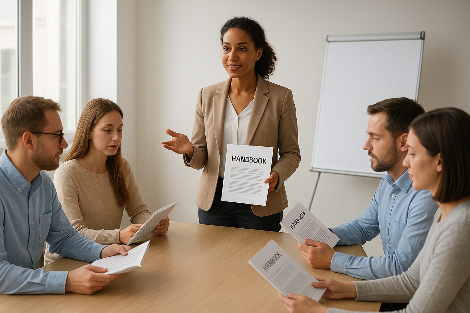 HR manager training employees on updated workplace policies as part of workforce compliance management