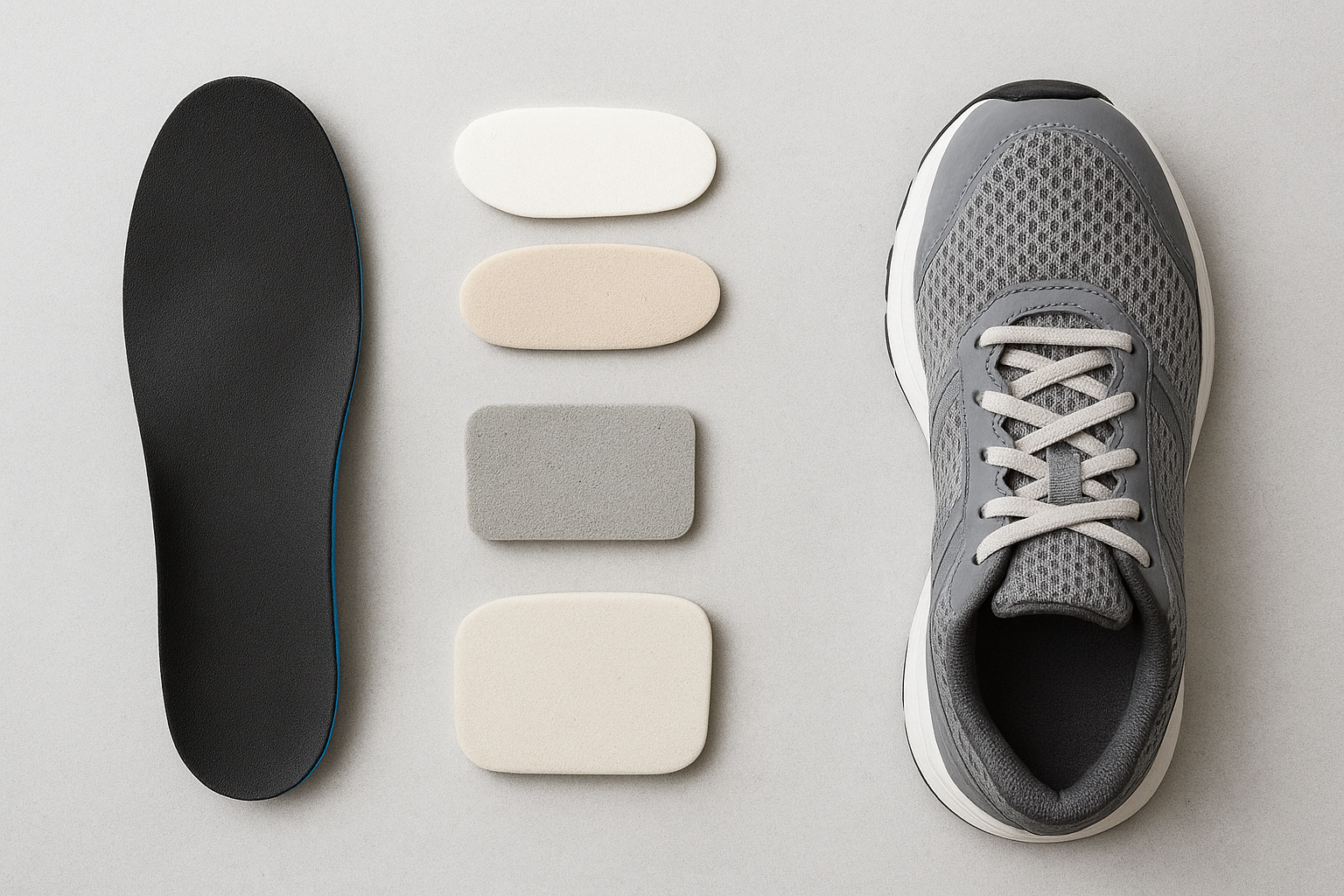 Close-up of orthotic insole arch support materials used for custom running inserts