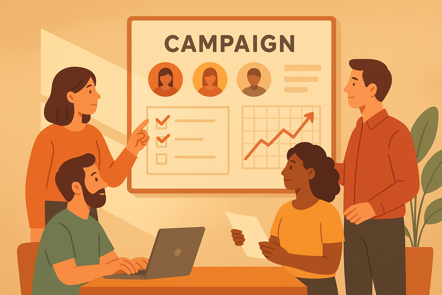 Marketing team reviewing a creator campaign board while using influencer marketing software