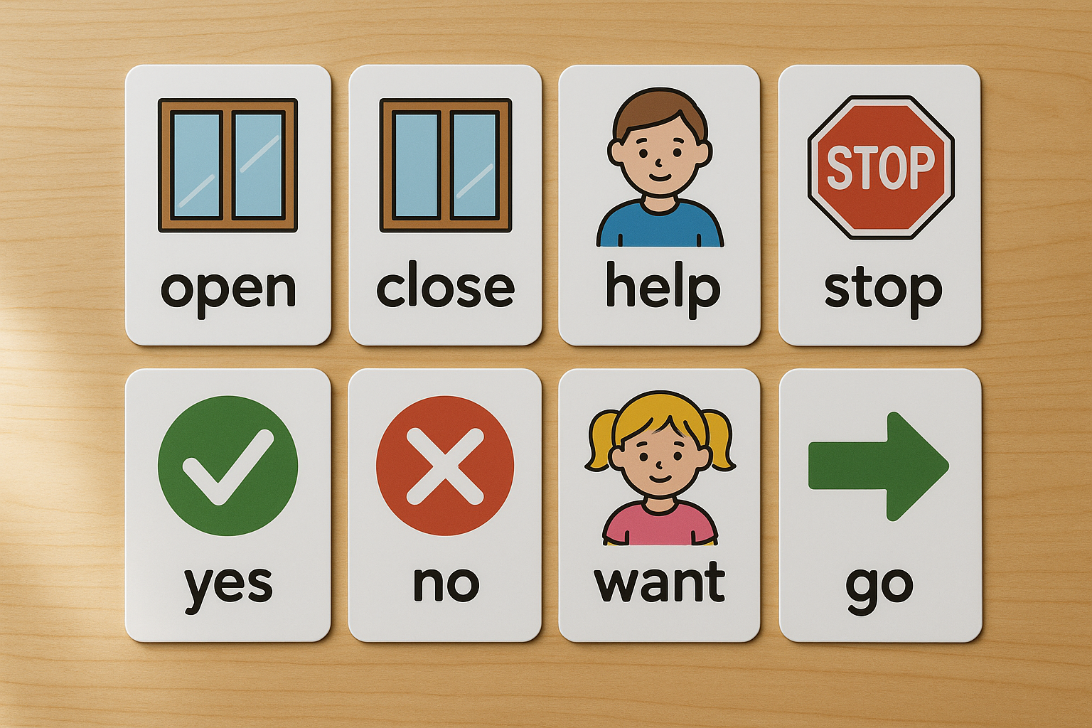 core vocabulary picture cards used in children's speech therapy activities