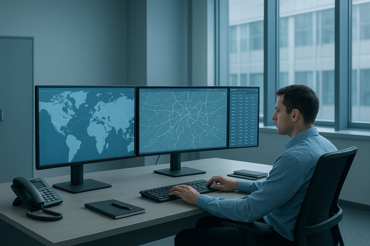 Freight broker dispatcher comparing LTL carrier options on tracking software