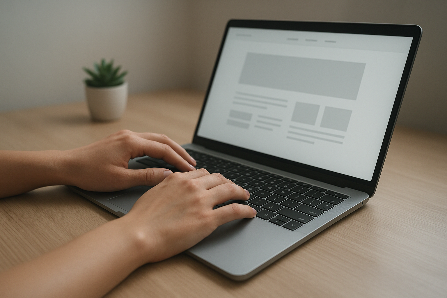 Hands typing an article for a small business website as part of article writing services