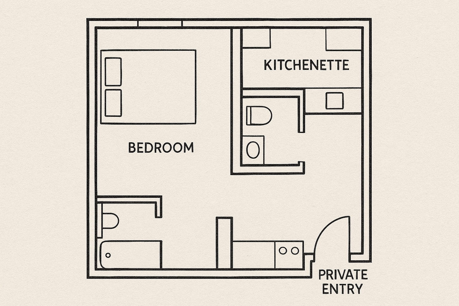 Architectural floor plan sketch of a mother-in-law suite ADU addition