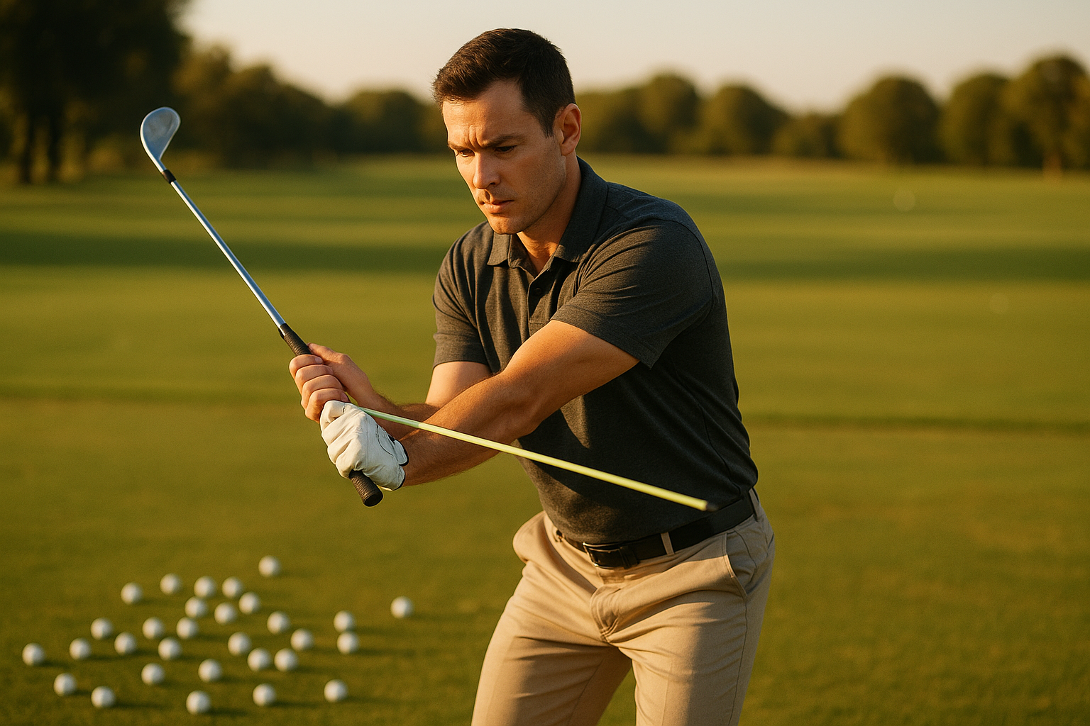 Golfer practicing a wrist position drill to build consistent golf impact
