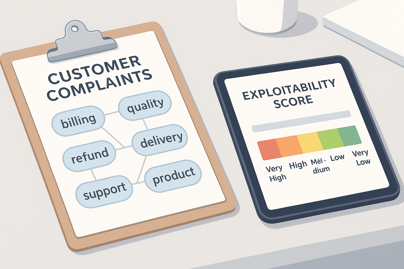 Weakness themes clustered from HVAC customer reviews and scored for exploitability
