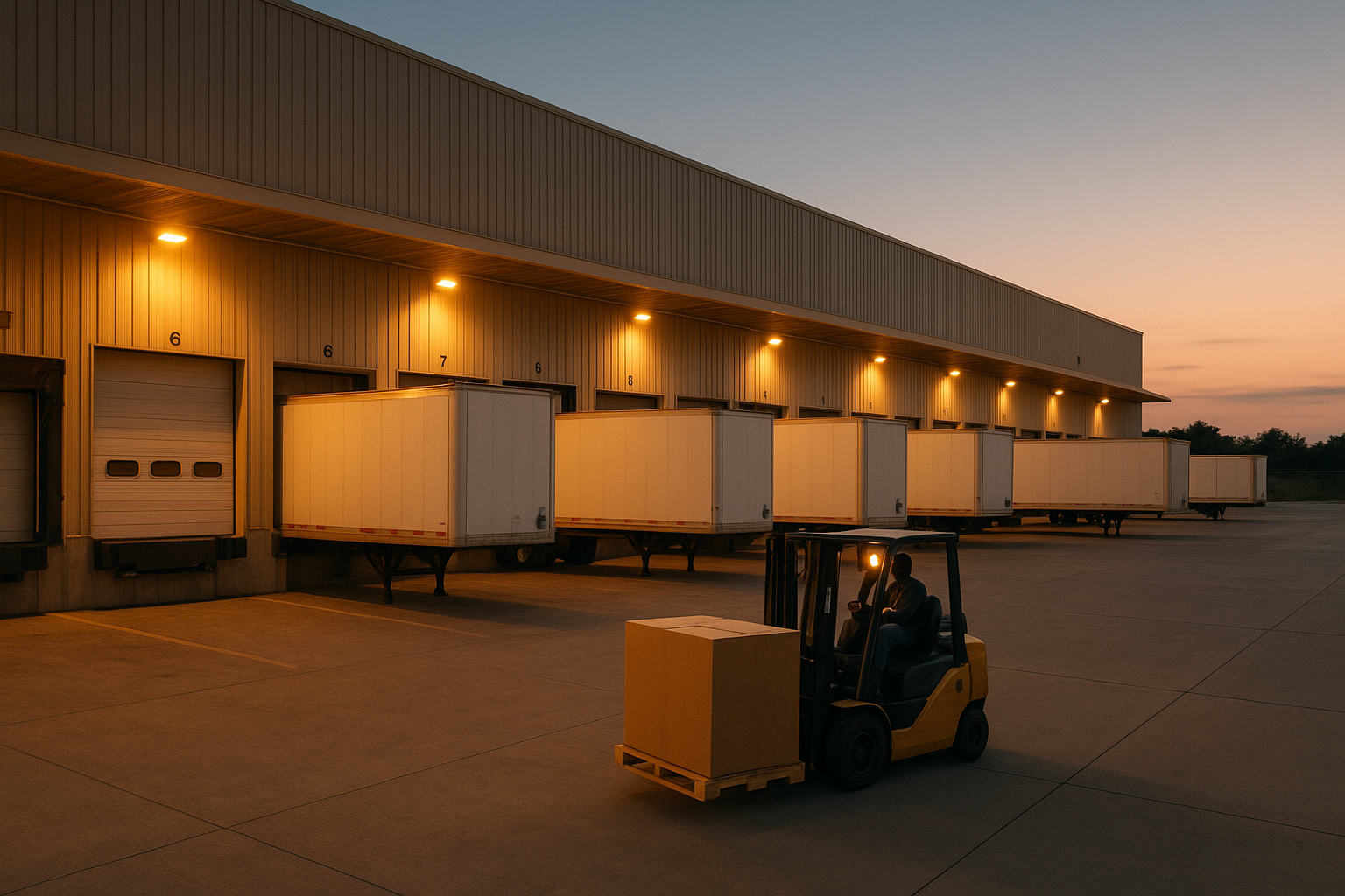 Dayton freight style LTL carrier trailers backed into a regional terminal dock