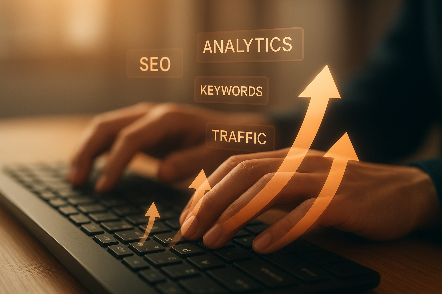 Marketer analyzing rising keyword data inside an SEO trend tracking interface