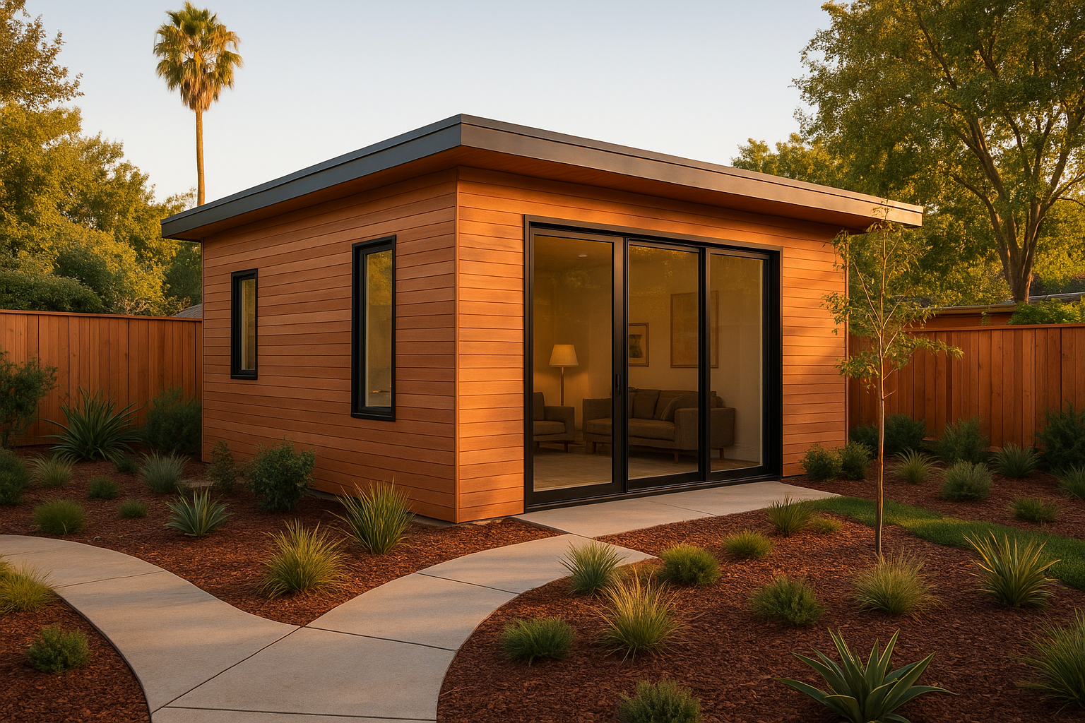 Detached guest house builders Southern California constructing a modern backyard ADU