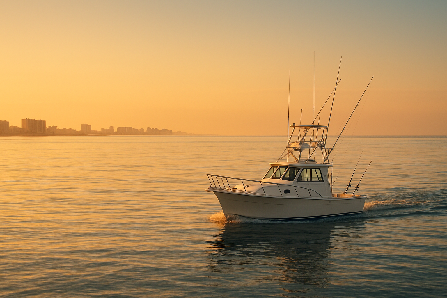Charter boat trolling for popular fish species in North Myrtle Beach charters near the Grand Strand coastline