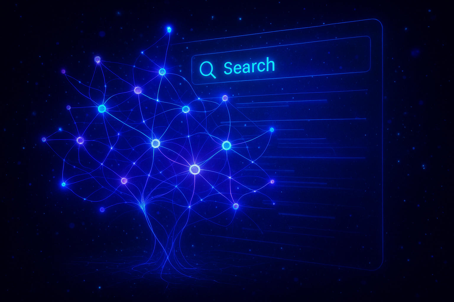 Abstract neural network visualization representing how Google AI processes and ranks content for overview generation