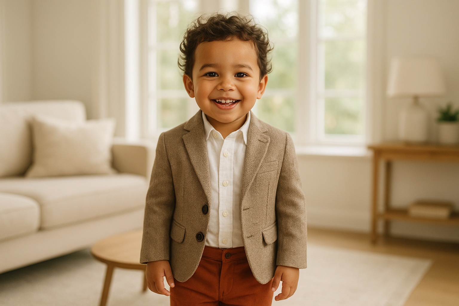 Happy toddler wearing premium clothing from a flexible kids clothing rental subscription
