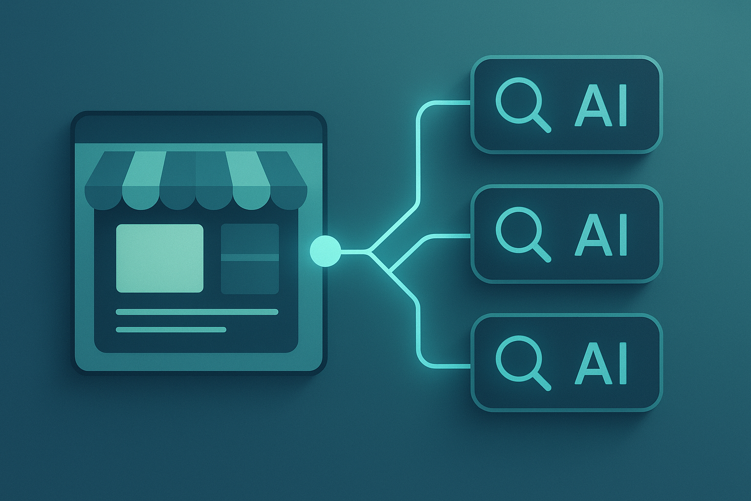 Illustration of schema markup connecting a Shopify store to AI answer engines