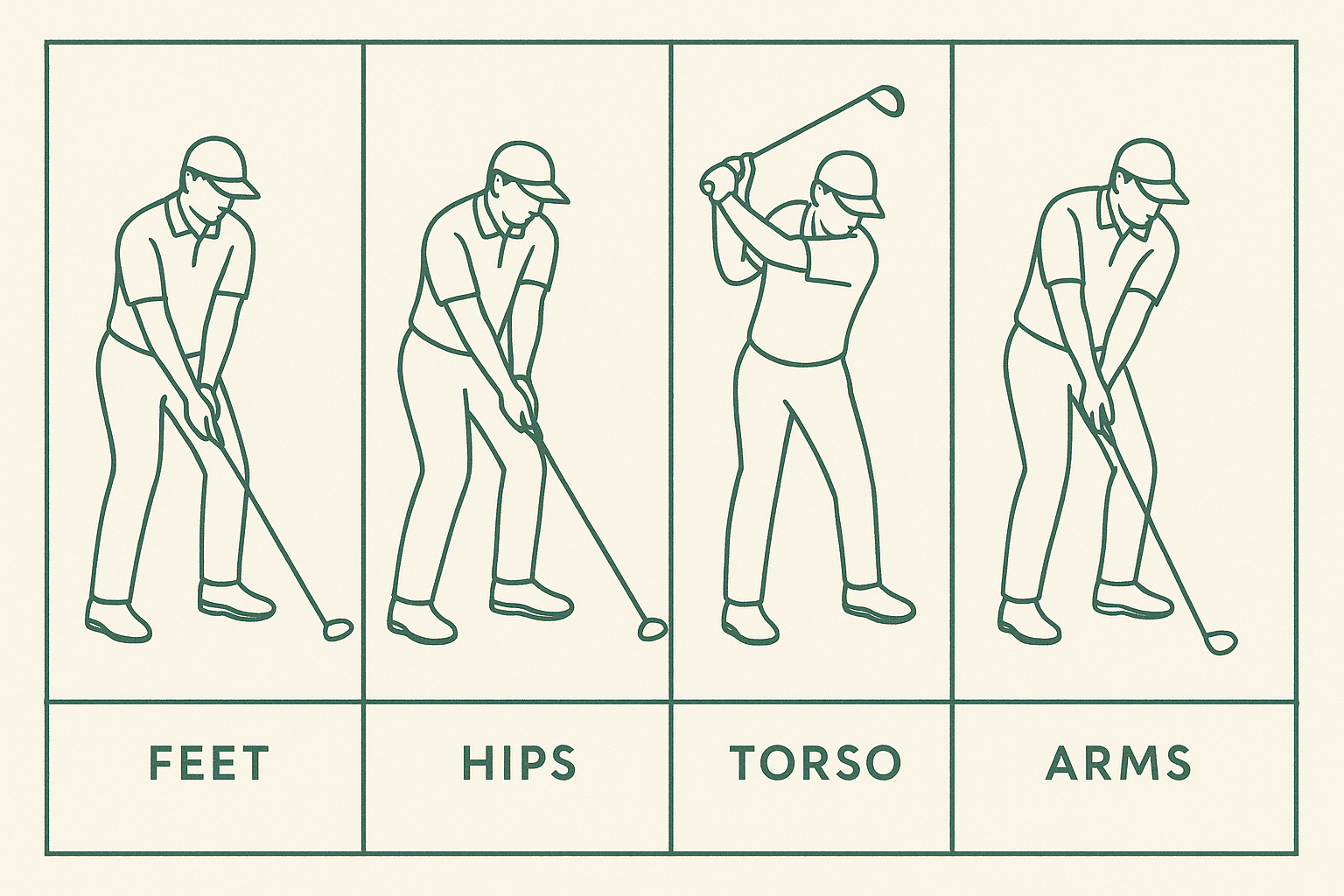 Diagram showing kinetic chain sequencing golfers use to improve golf swing power