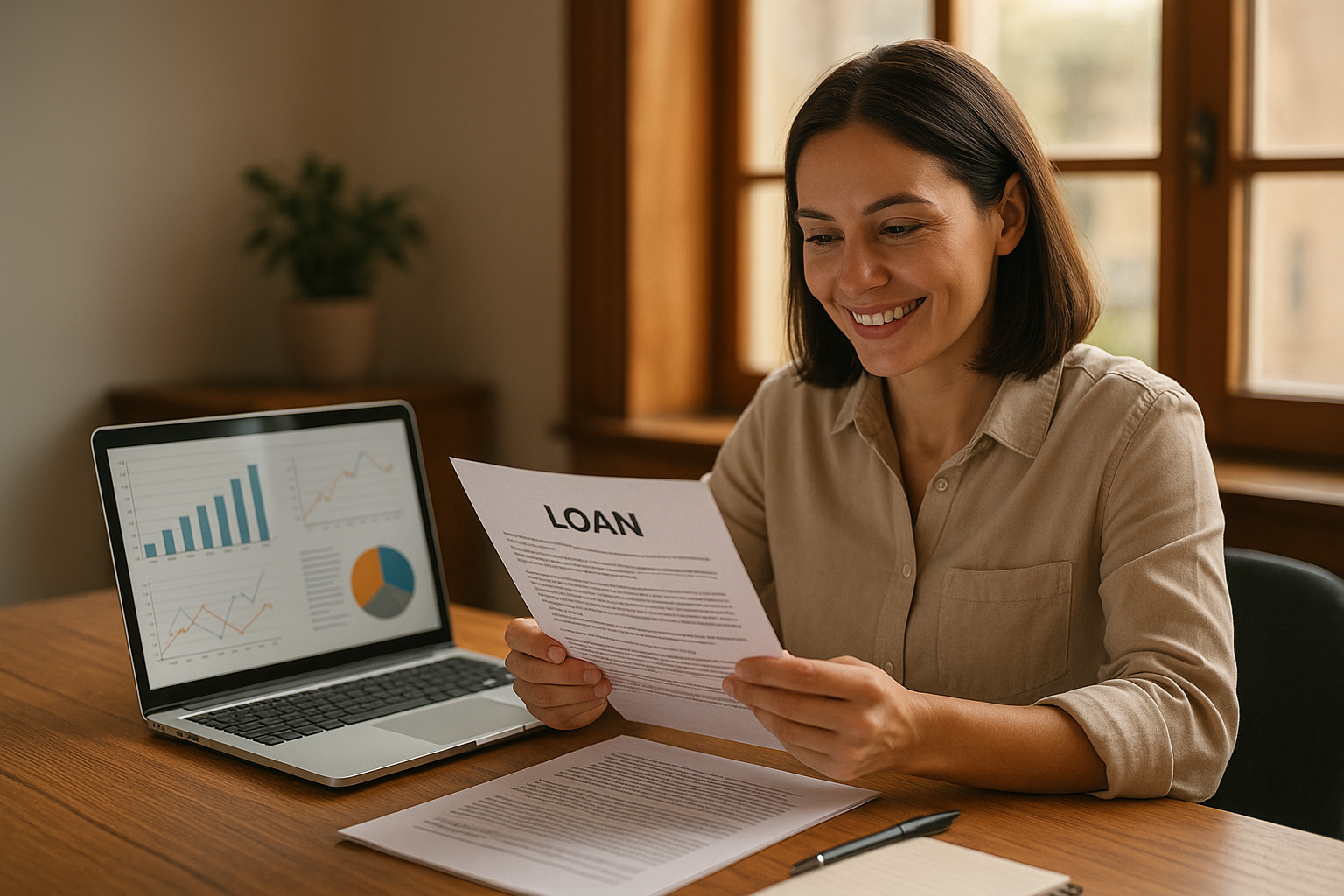 Small business owner reviewing working capital loans with flexible terms paperwork at a desk