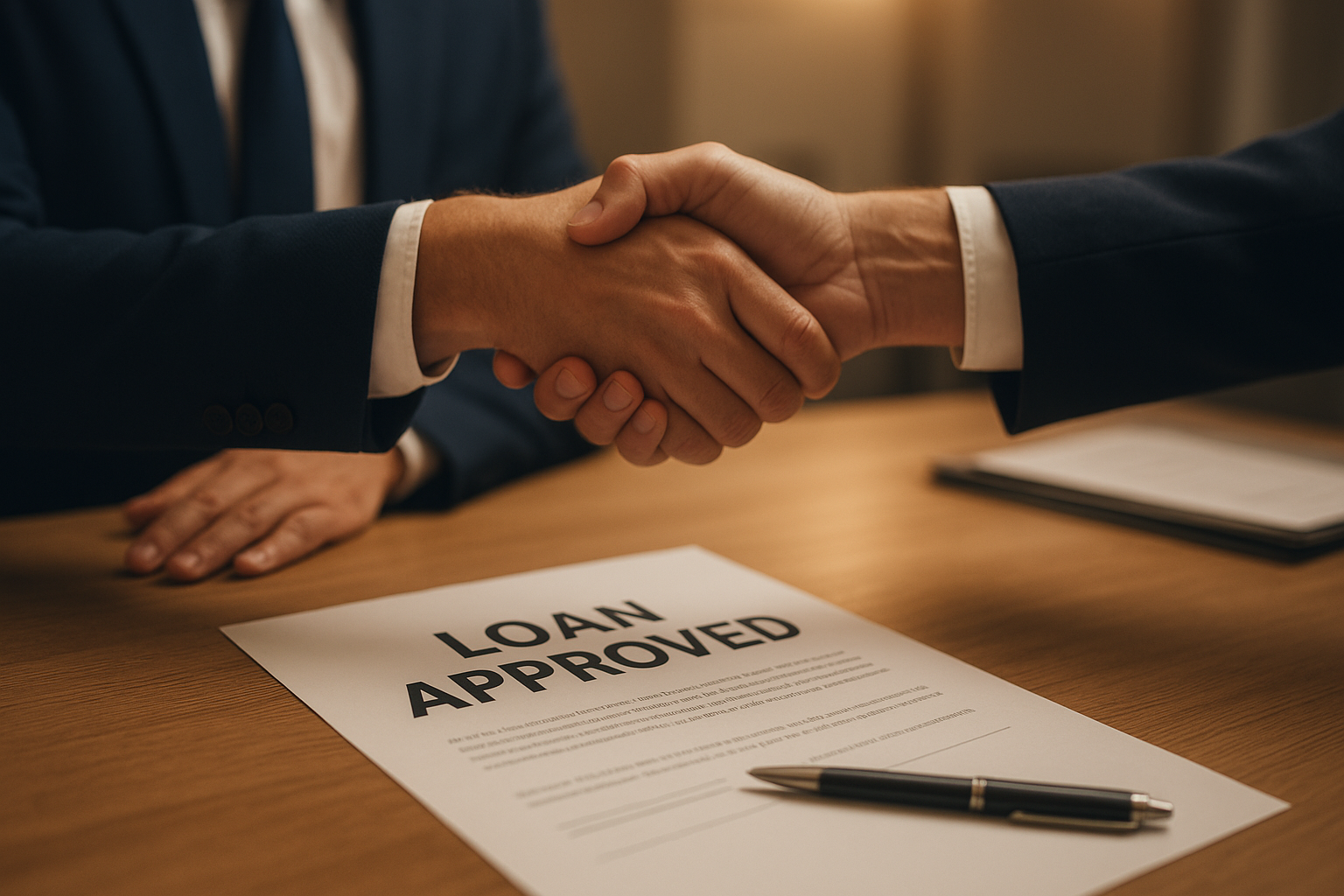 Business owner and lender finalizing approval on a small business loan agreement