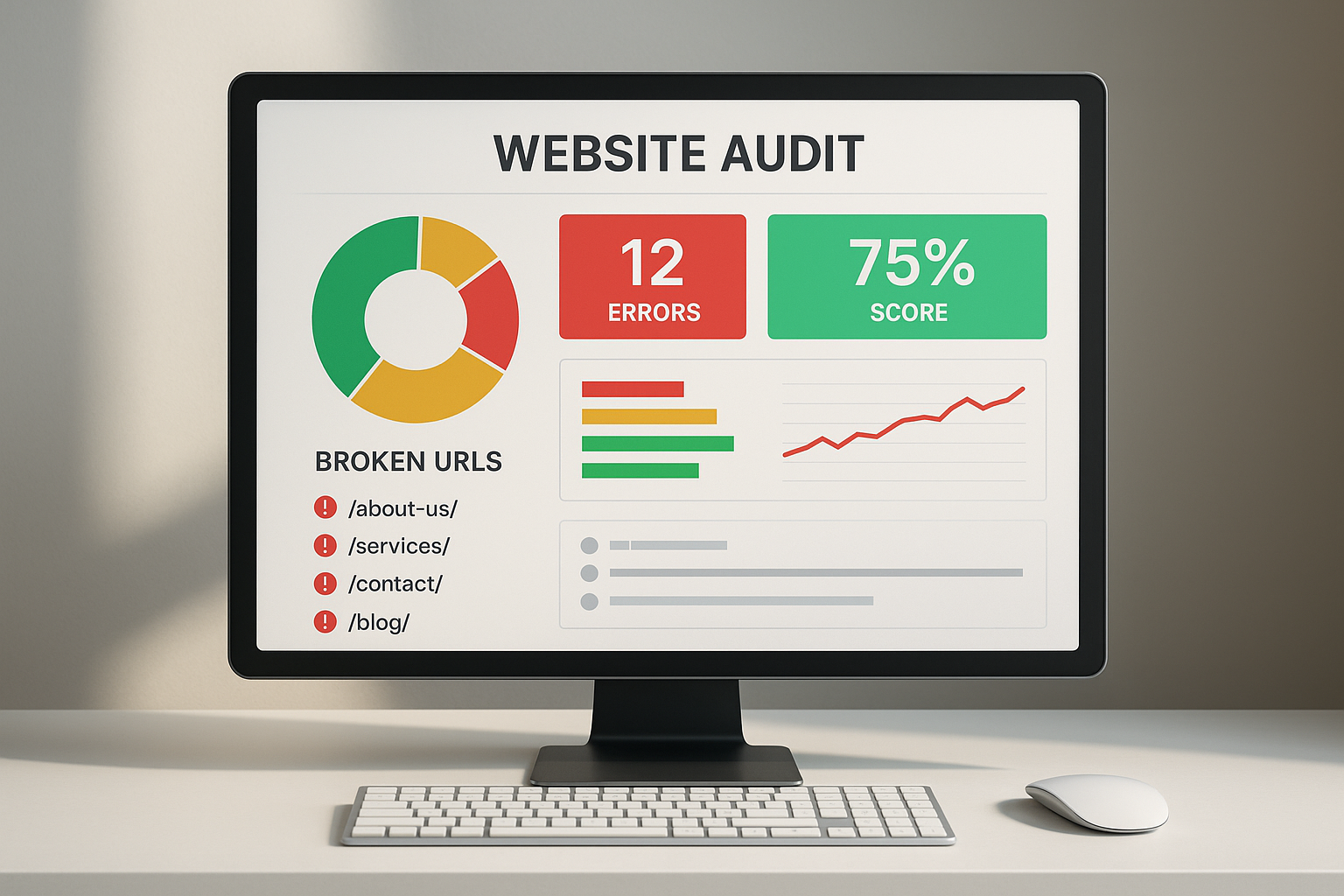 Website audit dashboard showing broken links detected during a site crawl