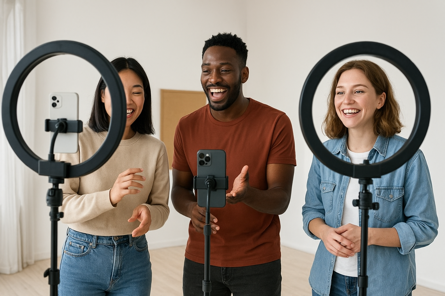 Creators filming branded content after being sourced through creator marketing software