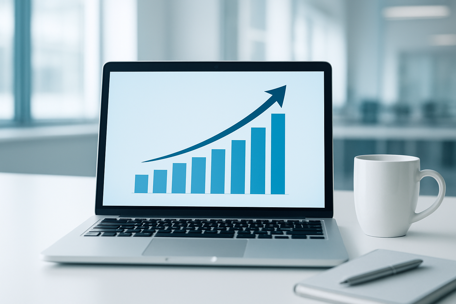 Business growth chart on laptop screen illustrating ROI of HR outsourcing services