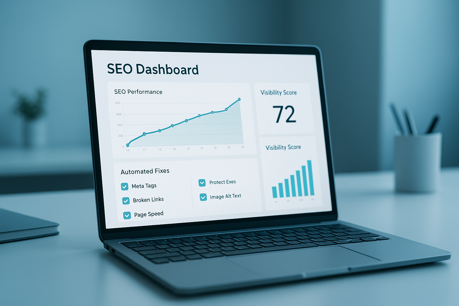 SEO autopilot dashboard showing automated site audit and ranking score