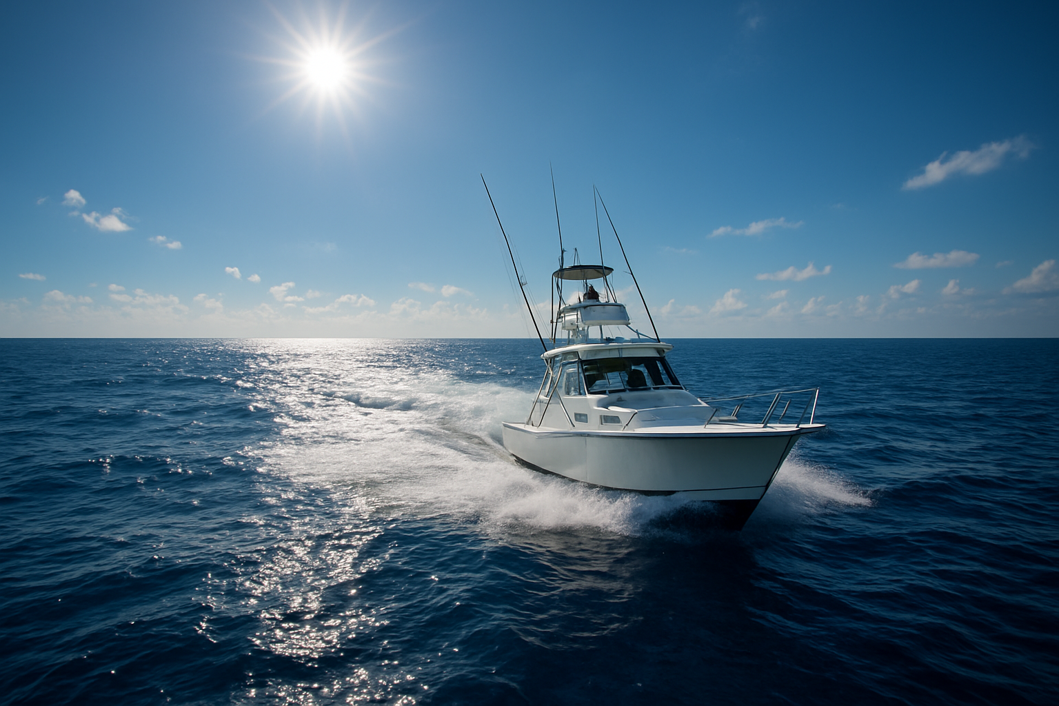 Offshore charter boat heading toward Gulf Stream waters during a guided fishing trip