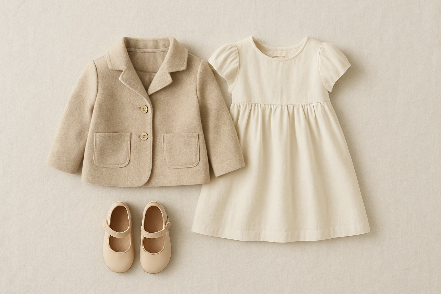 Flat lay of premium children's apparel included in a rotating wardrobe subscription