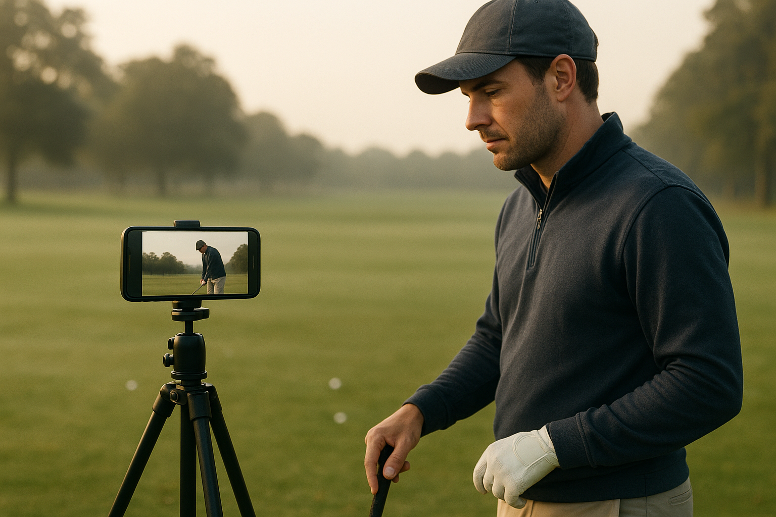 golfer reviewing swing footage as part of documenting golf swing changes effectively