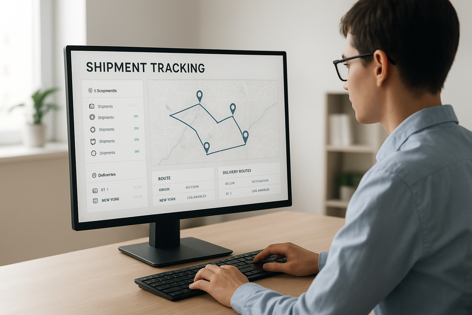 Logistics coordinator tracking freight shipments on a digital dashboard
